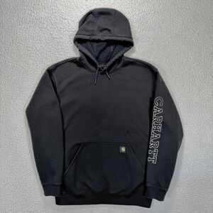 Carhartt Hoodie Men's L Loose Fit Black Logo Sleeve Workwear Streetwear